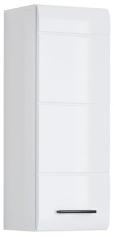 trendteam smart living - Skin - Kommode - Weiß Hochglanz - Hängeschrank mit 1 Tür (rechts oder Links verstellbar) und 1 Einlegeboden - (BxHxT) 30 x 77 x 23 cm - Kontrastreiche Griffe