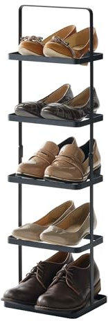 Yamazaki 2479 TOWER Hohes Schuhregal, schwarz, Stahl, minimalistisch, 22 x 18 x 77.5 cm