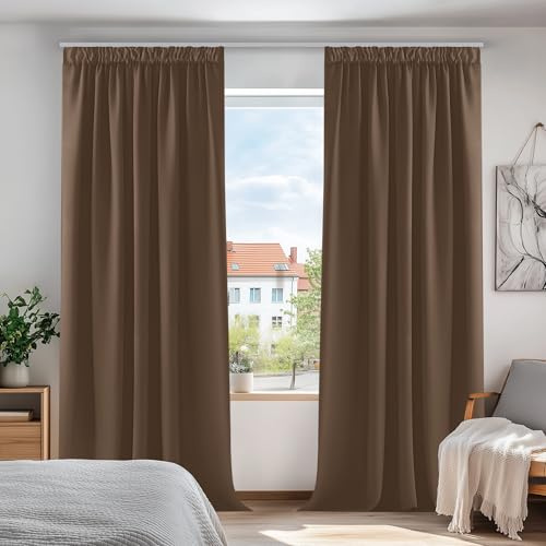 Deconovo Blickdichte Vorhänge mit Kräuselband Gardinen Sichtschutz Braun | 2er Set, H 175 x B 140 cm, Thermal Curtains, Schlafzimmer Gardinen, Schlafzimmer Vorhänge, für gegen Hitze, UV-schutz