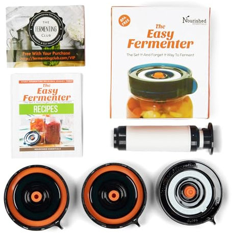 Nourished Essentials Easy Fermenter Fermentation Kit - Wide Mouth Fermenting Lid 3-Pack (Jars Not Included) - Make Sauerkraut, Kimchi, Pickles, Fermented Vegetable