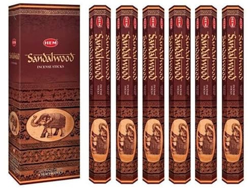 Incense Sandalwood, 120 Sticks in a Six Pack. HEM Brand, Hand Rolled in India. by Hem Incense