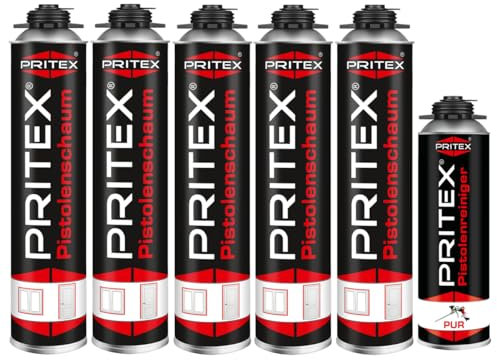 Bauschaum Set 5 x 750ml Pistolenschaum inkl. Pistolenreiniger 500ml PU Schaum Montageschaum Isolierschaum