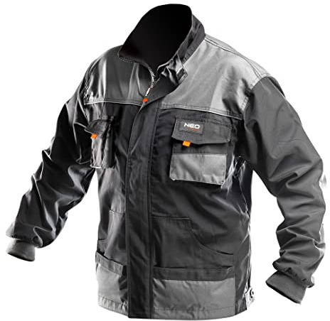 NEO TOOLS Giacca da lavoro professionale, protezione da lavoro, serie HD, tasche rinforzate e multifunzionali, zone riflettenti, custodia per smartphone EN ISO 13688:2013, nero/grigio, taglie S-XXL,