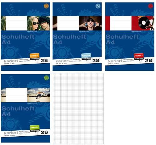 Heft A4 16 Blatt weiß Lineatur 28 kariert mit Rand, Bastelweltset 1 VE = 10 Stück, Schulheft, Rechenheft, Hefte, Schulhefte