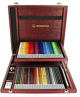 STABILO - Pastellkreidestift - CarbOthello - 60er Holzkoffer mit Spitzer und Radierer - mit 60 verschiedenen Farben