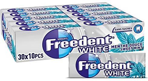 FREEDENT WHITE Chewing Gum Sans Sucre Menthe Douce 30 x10 Dragées 420g | Chewing-gum menthe douce sans sucre pour une haleine fraîche au quotidien, au bureau ou en déplacement avec ce grand format