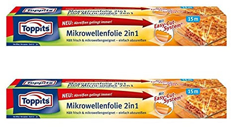 Toppits Mikrowellen- Frischhalte-Folie 2in1 Easy-Cut 15m x 32,5cm (2er Pack)