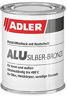 ADLER Alu-Silber-Bronze 125 ml, Einbrennlack für Ofen und Offenrohr, hitzebeständig bis 400 °C, silberglänzend