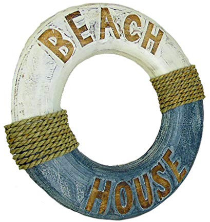 Maritime Holz Serie beige-blau ┼ Rettungsring ┼ Deko - Nautic ┼ Treibholz-Fische (Holzrettungsring 40cm)