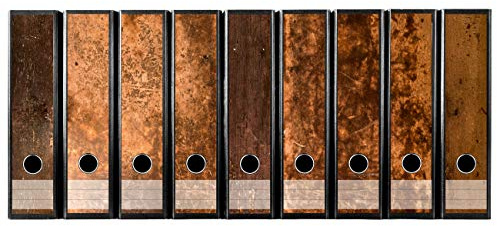 codiarts. Ordnerrücken selbstklebend für 9 breite Ordner - Buchrücken Etiketten-Set gestantzt mit Griffloch - Rückenschild breit - Rückenschilder im Vintage Holz-Design - Aufkleber zum Beschriften