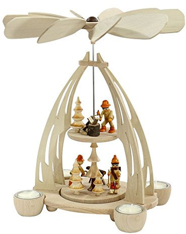 Wichtelstube-Kollektion XL Weihnachtspyramide f. Teelichter 35cm Holzfäller Buchenholz Teelichtpyramide Weihnachten