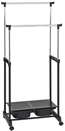 HAKU Rollgarderobe Chrom, schwarz, Kunststoff, Metall - Maße: B 71 cm x H 105-160 cm x T 43 cm, Style: Modern
