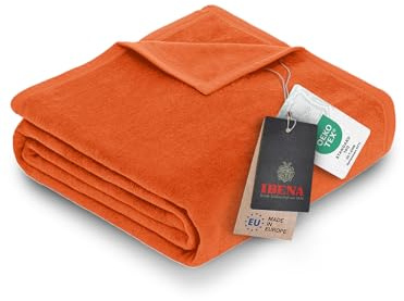 Ibena Porto Decke 150x200 cm – Baumwollmix weich, warm & waschbar, Kuscheldecke orange einfarbig