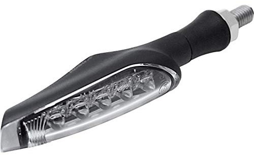KOSO Motorrad Blinker E geprüft LED Blinker Metall M8 schwarz, klares Glas | Blinkleuchte einzeln, 12 V/0,5 W LED, M8 x 1,25 Gewinde 20 mm, Arm 27 mm, Maße 20 × 64 × 24 mm, Einbauposition universal