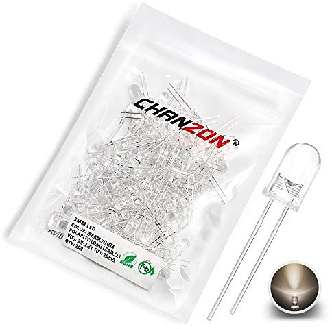 Chanzon 100 pcs 5mm Warm White LED Diode Lights (Clear Round Transparent 3000K DC 3V 20mA) Super Bright Lighting Bulb Lamps Electronics Components Light Emitting Diodes | (Clear Round Transparent) Bright Lighting Bulb Lamps Electronics Components Indicator Light Emitting Diodes