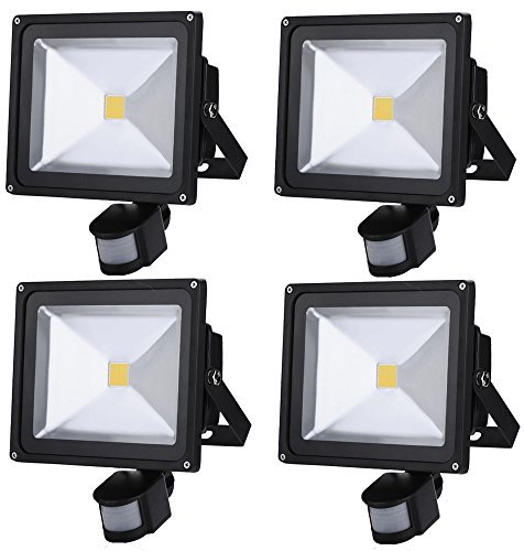 Leetop 50W 30W 10W Blanco Cálido LED Foco Proyector Luz, Foco proyector con Iluminación LED y PIR Sensor de Movimiento(4pcs:30W)