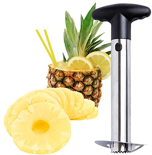 Coupe ananas en acier inoxydable avec un livre de recettes et une garantie d'un an - Outil pour enlever les noyaux avec poignée détachable - éplucheur ananas à fruits rapide et facile à utiliser.
