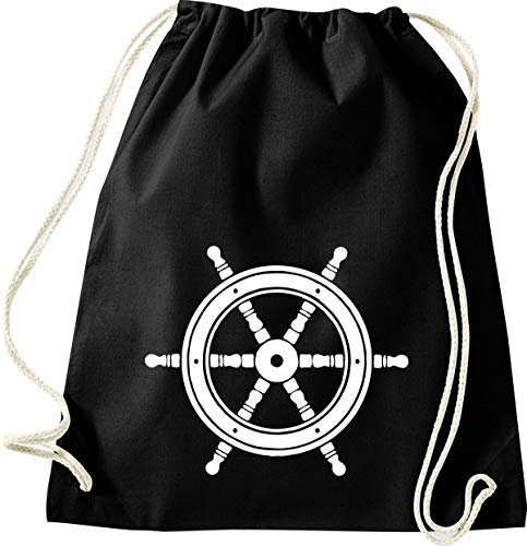 Shirtinstyle Gym Sack Turnbeutel Sailing Motive Steuerrad, Heimat, Urlaub, Segeln, Wassersport, Farbe Schwarz