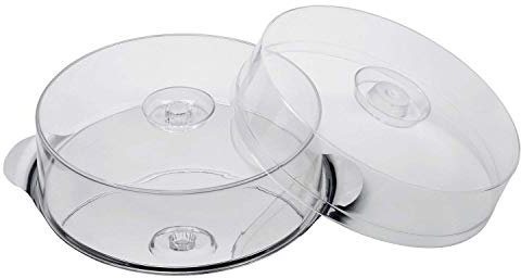 APS 652 Plato para tartas con 2 bonetes, plato para tartas de acero inoxidable con asas y 2 bonetes para tartas (alturas 7cm + 11cm, 30 cm) duradero y apilable, Made in Germany, transparente