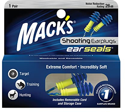 Mack's Ear Seals Shooting Earplugs, 1 Pair with Detachable Cord - 26db High NRR