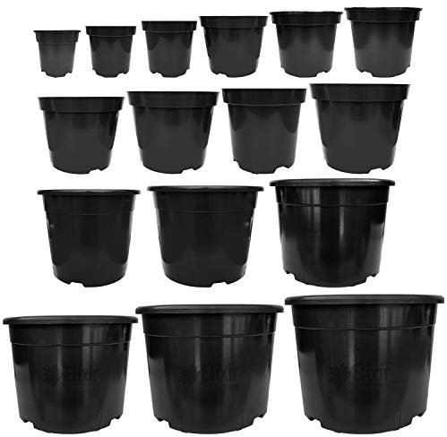 Elixir Gardens Round Black Recycled Plastic Garden Plant/Shrub/Flower Pots with Reinforced Rim | Various sizes (1 to 60 litres) & various quantities available (from 2 to 1000) 7.5L x 2