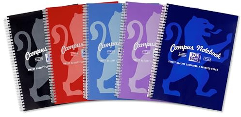Oxford Campus A5 Notebook, Wirebound, 8 mm Lined with Margin, 140 Page, Pack of 5 Notepads, Bright Colours, Optik Paper+
