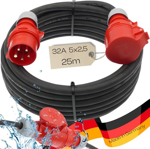 CEE Starkstromkabel 400V / 32A 25m Verlängerungskabel 5-polig (3P+N+PE) H07RN-F 5x2,5 mm² AC Gummikabel IP44 Außenbereich