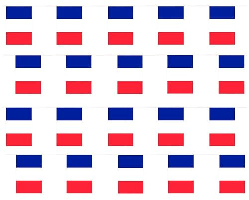 Wimpelkette mit französischer Flagge, 30 m, 60 Flaggen, Kunststoff, wetterfest, Frankreich-Wimpelkette, Dekoration für drinnen und draußen, Sportveranstaltungen, Straßenpartys, Festivals und Feiern