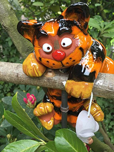 TB Katze Gartenkugel Gartenstecker Blumenstecker Keramik Frostfest