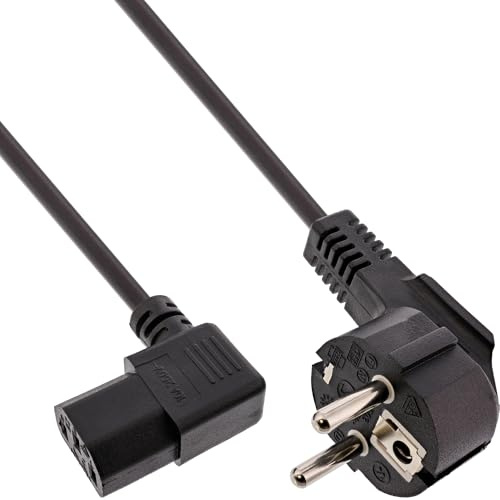InLine 16752A strömkabel, skyddskontakt vinklad till kall enhetskontakt C13 vinklad till höger vinkel, 3 m, svart