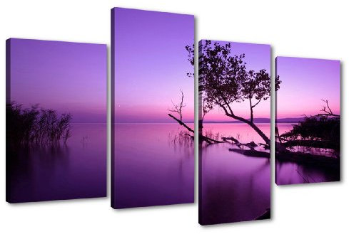 Visario Bilder und Kunstdrucke auf Leinwand 130x80 cm Bild Nr 6177 Pink Lila See fertig gerahmt 4 Teile Marke original