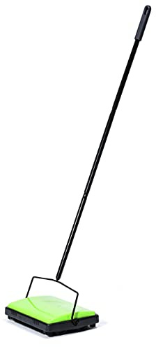 Maximex Teppichkehrer Grün, Stromloser Betrieb, Sekundenschnelle Schmutzaufnahme von Krümeln, Staub, Tierhaaren, Leise & kraftvoll, Platzsparend klappbar, Robustes Metallgehäuse, 28x105x19cm