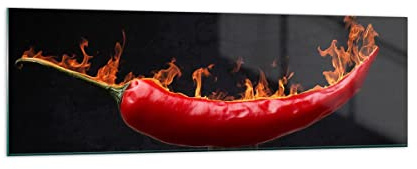 ARTTOR Bilder auf Glas 160x50cm Wandbild Glasdruck Küche - 3193 | Chili Pfeffer Bio Panorama Groß XXL Modern Dekoration Wohnzimmer Schlafzimmer Küche Wanddeko Kunstdruck Art Wall Decor ARTTOR