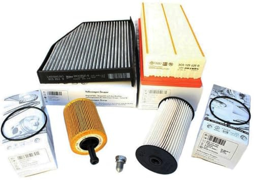 Original TDI Filterpaket Golf 5 6 A3 8P Jetta Caddy Passat 3C Touran Sharan | Filter Inspektionspaket 1.9L 2.0L TDI Motor 4-teilig großer Service Öl Luft Pollen Deiselfilter Tiguan Leon TT SuperB