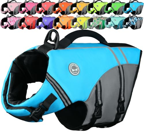 VIVAGLORY Sports Style Dog Life Vest, Dog Life Jacket for Swimming & Boating, Ripstop & Buoyancy for Puppy Doggy, Lifejacket with Handle, L, Blue