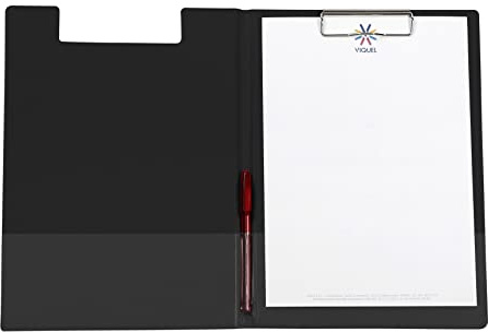 Viquel – Porte-Bloc A4 avec Rabat et Pince Métal, Support d'Écriture avec Compartiment de Rangement pour Documents, Formulaires et Dossiers, Noir