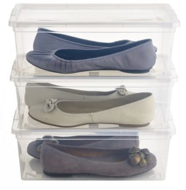 3 Lakeland Large Stackable Clear Ladies Shoe Boxes with Lids