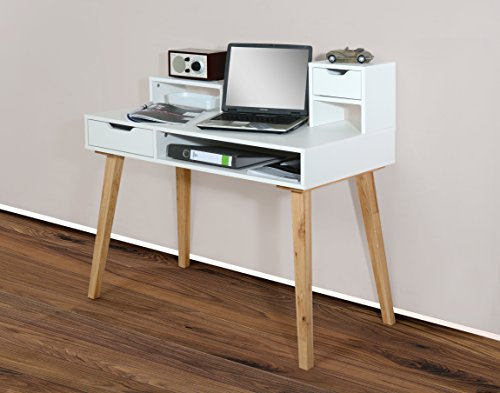 Möbeldesign Team 2000 Schreibtisch Sekretär, massiven Füßen (weiß/Eiche massiv)