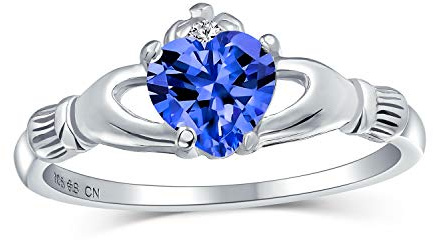 Personnalisez BFF Sœur de Sororité Solitaire Bleu Saphir Simulé CZ Celtique Irlandais Amitié Promesse Couronne Cœur Bague Claddagh Pour Femmes Adolescente en Argent Sterling .925 Personnalisable