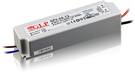 a3843glp profesional LED transformador 12 V DC 5 A 60 W, resistente al agua IP67, constante TÜV, mm, SELV, CE, protección de cocinas: cortocircuito, de tensión, überlastschutz