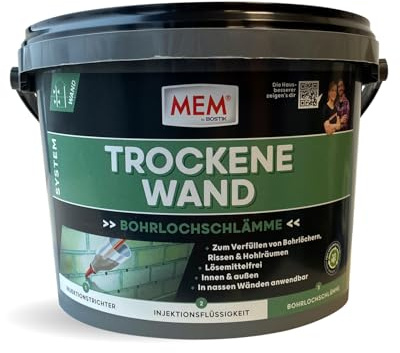 MEM System Trockene Wand Bohrlochschlämme - 5 kg | Zum Verschließen von Rissen und Hohlräumen im Mauerwerk - Einfach zu verarbeiten - Lösemittelfrei - 2 - Grau