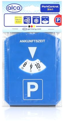 alca® Parkscheibe mit Eiskratzer, inkl. 3 Einkaufswagenchips, nach StVO | in blau-weiß, 15,5x11,8 cm