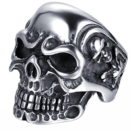 JewelryWe Cooler großer Totenkopf Gothic Totenkopf Edelstahl Ring für Herren Schwarz Weinrot Größen wählbar