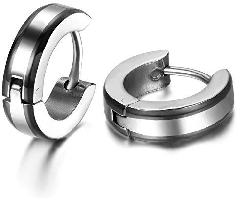 JewelryWe Schmuck Herren Ohrringe, Edelstahl, Glänzend Poliert Creolen Ohrstecker, Blau Schwarz Gold Silber