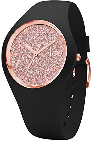 Ice-Watch - ICE glitter Black Rose-Gold - Schwarze DamenUhr mit Silikonarmband