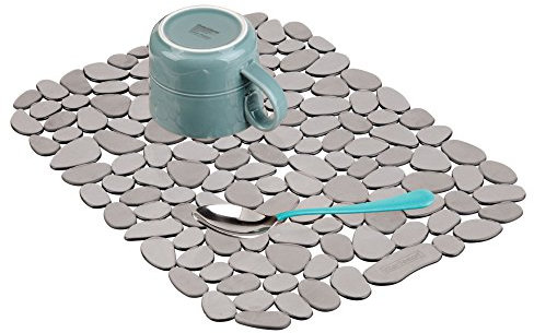 iDesign 60663 Pebblz Spülbeckenschutz, große und zuschneidbare Abtropfmatte aus Kunststoff für Geschirr, graphitfarben, Graphitgrau