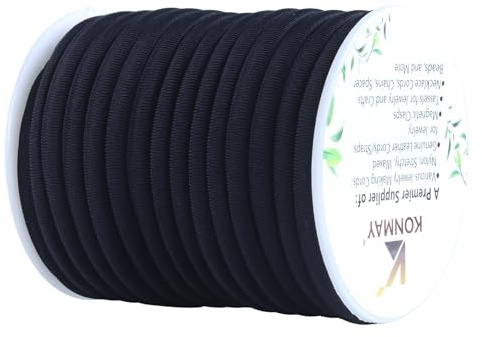 KONMAY 5.0mm 18.2 Meters Elastic-Kordel, Elastisch Band Zum Nähen und Handwerk, Gummikordel, Hutgummi, Schwarz