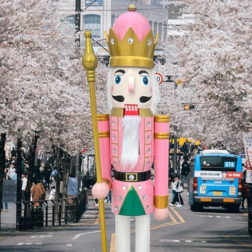CDL 150cm 60 5Ft Tall Life-Size Large/Giant Pink Christmas Soldier On Stand Hold Scepter Xmas/Event/Ceremonies/Commercial Indoor Outdoor Decoration(5 Feet, King Pink K16)