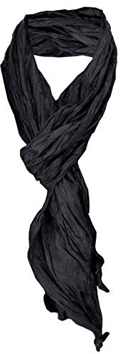 TigerTie gecrashter Damen Seidenschal in schwarz einfarbig - Schal Gr. 180 x 50 cm