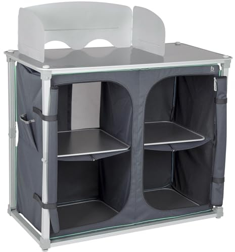 Bo-Camp Quick Up Camping Reise Küche Küchen Box Zelt Falt Schrank Windschutz Alu, anthrazit/grau